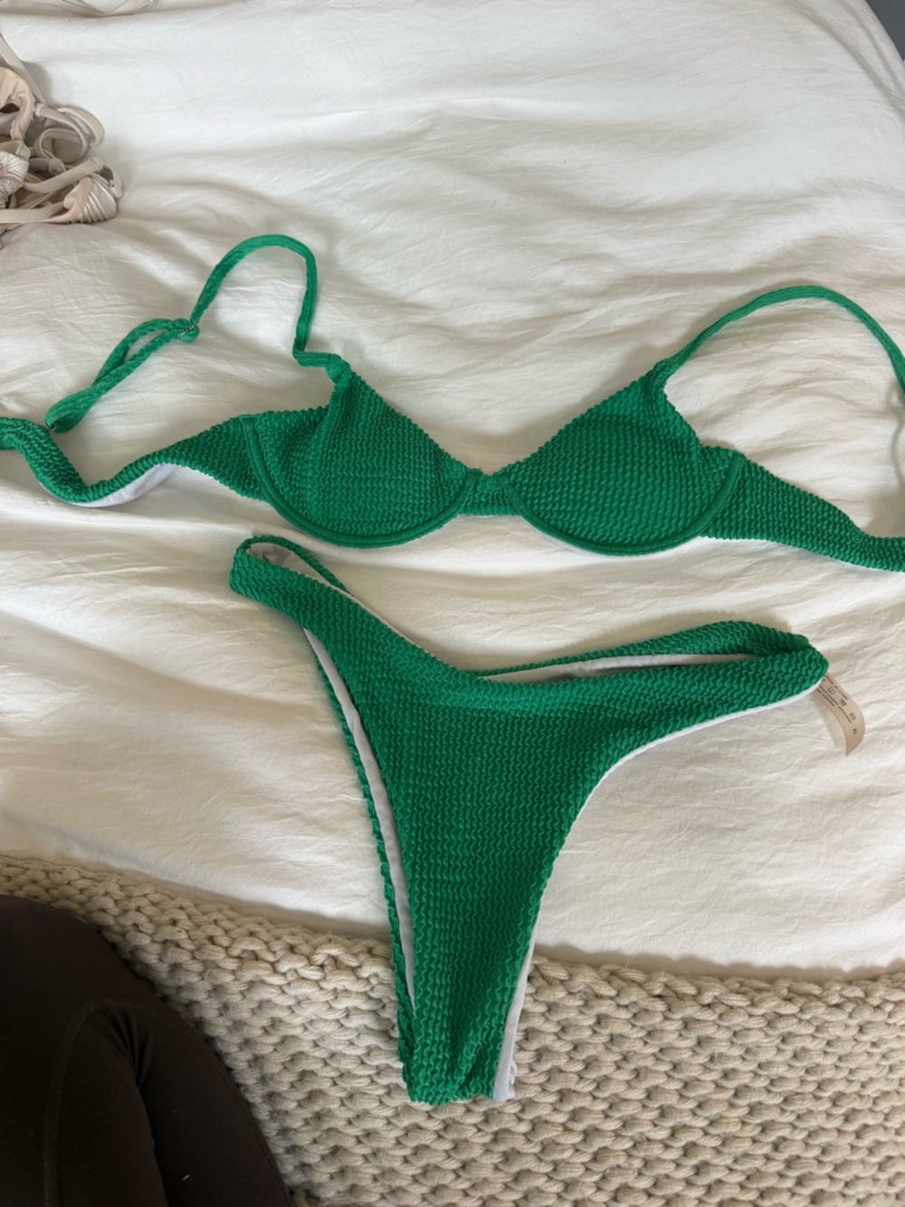 Amazon Green Textured Bikini Two-Piece Swim Set